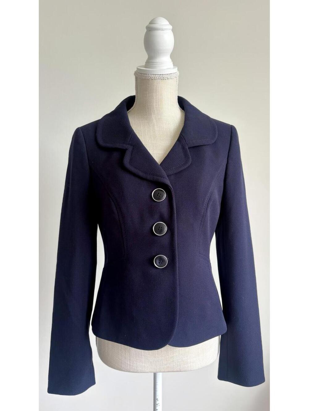 Navy Tailored Three-Button Blazer Jacket size 2